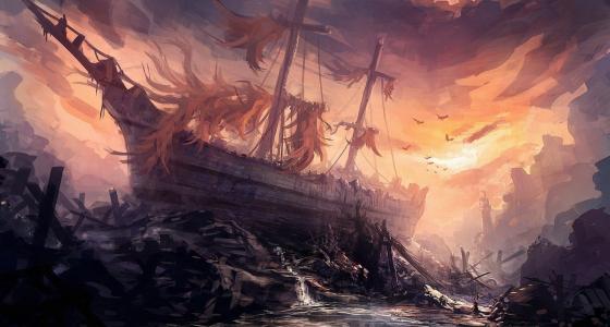船，废墟，幻想艺术壁纸