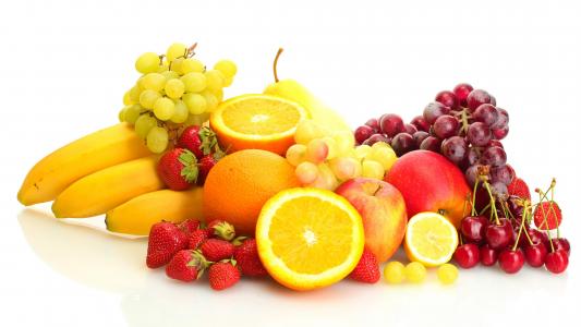 新鲜水果，葡萄，橙子，樱桃，草莓，香蕉，梨，苹果壁纸