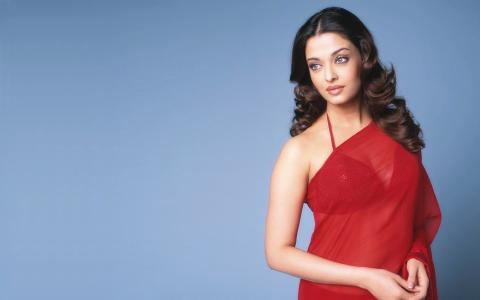 Aishwarya Rai透明红色纱丽高清壁纸