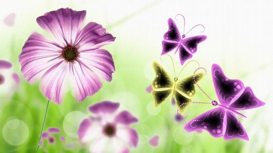 紫色的小花蝴蝶壁纸