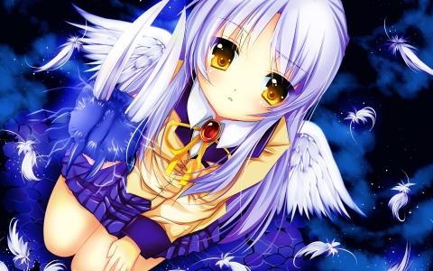 Angel Beats，Tachibana Kanade，白发动漫女孩，翅膀，女生壁纸