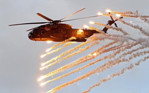 西科斯基CH-53海上种马，重型直升机，射击壁纸