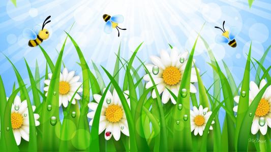 Busy Bee Daisies wallpaper