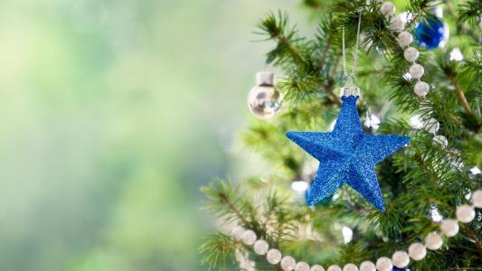 圣诞树与蓝色的明星壁纸