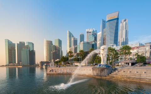 鱼尾狮喷泉，滨海湾，新加坡壁纸