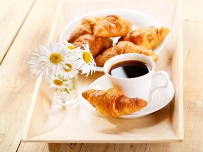 早餐，面包，咖啡，雏菊花壁纸