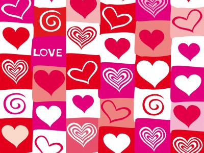 红色和紫色的爱的心，矢量设计壁纸