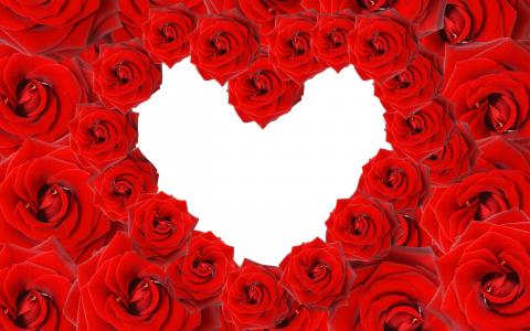 红玫瑰和爱心高清壁纸