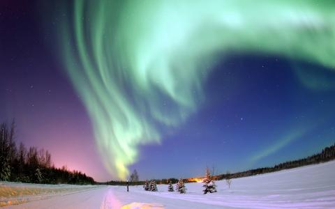 极光Borealis北极光夜绿色雪冬季高清壁纸