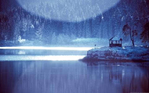 结冰的湖蓝色冻结自然高清壁纸