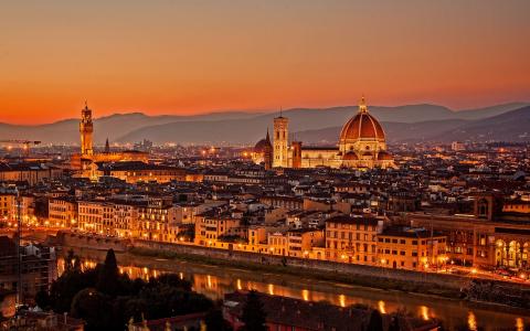 意大利，佛罗伦萨，晚上日落壁纸城市