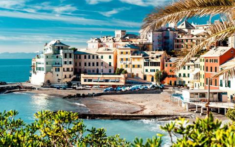 意大利，五渔村，海岸，海，房屋，树木，码头，船壁纸