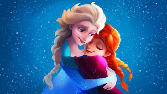 Frozen，可爱，姐妹，拥抱，卡通壁纸