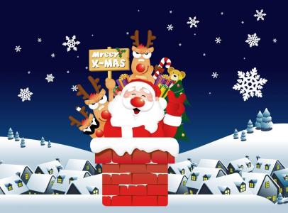 圣诞老人，驯鹿，管，礼物，晚上，家，圣诞壁纸