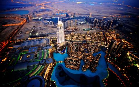 迪拜空中建筑摩天大楼倾斜移位风景高清壁纸