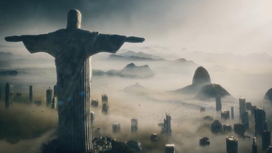 里约热内卢基督救世主未来文明：超越地球雾雾建筑摩天大楼高清壁纸