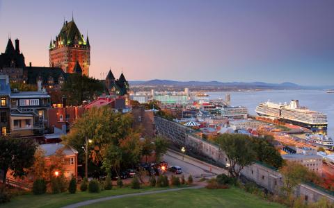 加拿大，魁北克，港口，城市，房子，黄昏壁纸
