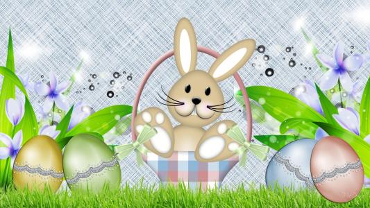 春天兔子复活节彩蛋壁纸
