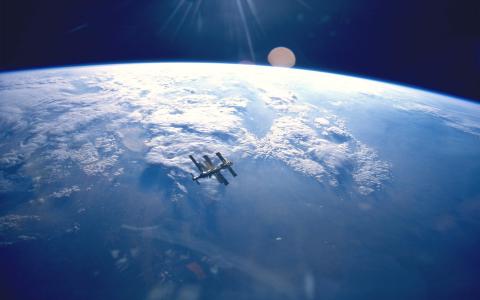 太空站地球太阳高清壁纸