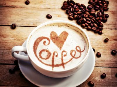 卡布奇诺咖啡，咖啡豆，爱心壁纸