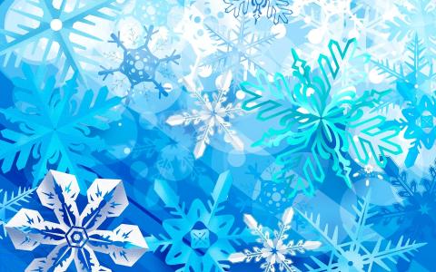 雪花，冬天，蓝色，艺术设计壁纸