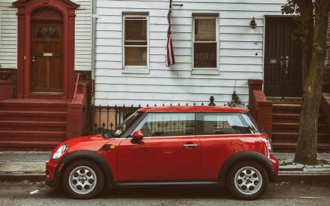红色迷你车，街道，布鲁克林区，纽约，美国壁纸