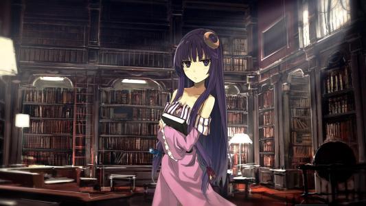 东方，图书馆，紫色的头发，广藿香知识壁纸