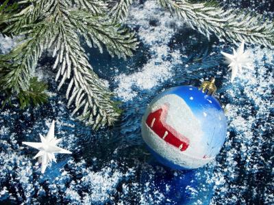 圣诞节，新的一年，领域，毛皮树，装饰，深蓝色，雪壁纸