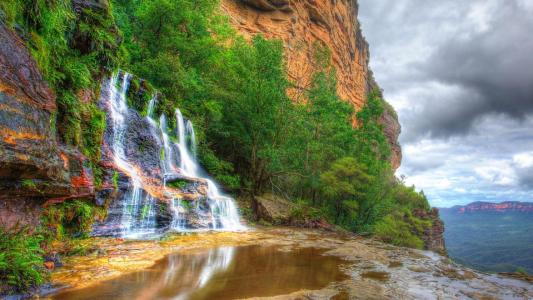瀑布在蓝山Np澳大利亚Hdr壁纸