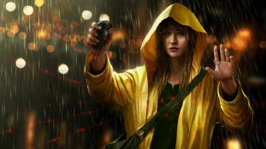 女孩，下雨，哭，武器，长长的头发，黄色的衣服壁纸