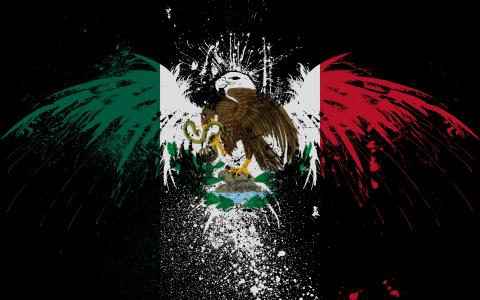 墨西哥，徽标，鹰，蛇，绿色，红色，黑暗的背景壁纸
