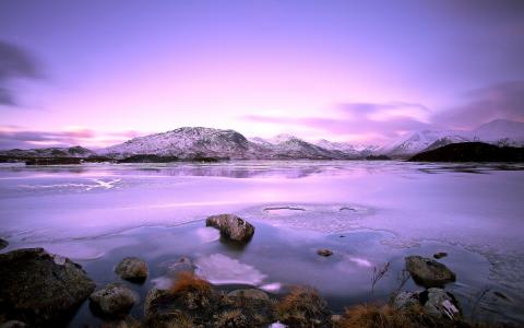 冬季湖冰紫色风景高清壁纸