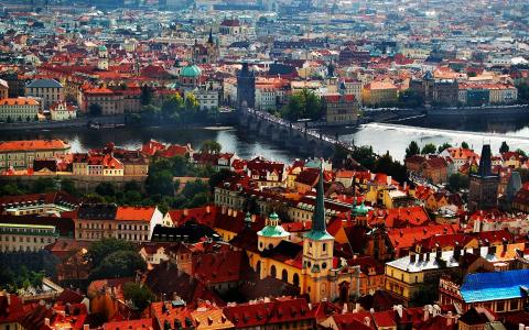 布拉格，捷克共和国，查理大桥，房屋，河流壁纸