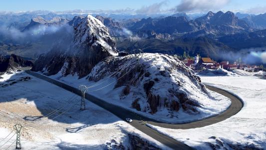 兰博基尼Aventador雪Forza冬季空中绘画景观路山高清壁纸