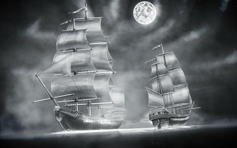 月光帆船壁纸