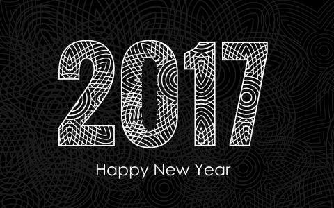 2017新年快乐，庆祝，黑白壁纸