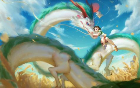 dragon, Princess Mononoke, little girl, sky, Mononoke Hime wallpaper