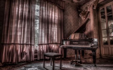 房间，钢琴，音乐，尘埃壁纸