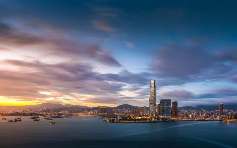 美丽的日落，香港壁纸