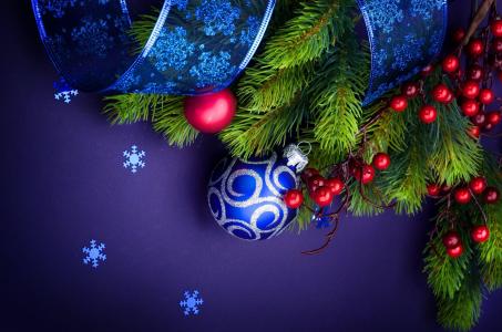 针，线程，圣诞装饰品，雪花，丝带，新的一年，圣诞壁纸