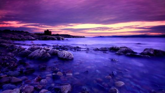 紫色海滩日落壁纸