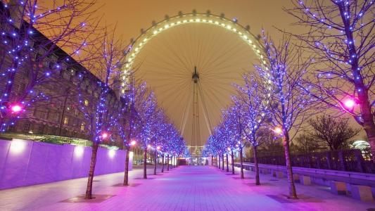 伦敦眼紫色圣诞灯壁纸