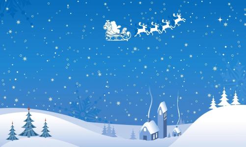 圣诞老人，雪橇，驯鹿，飞行，夜，家，圣诞节，雪花壁纸