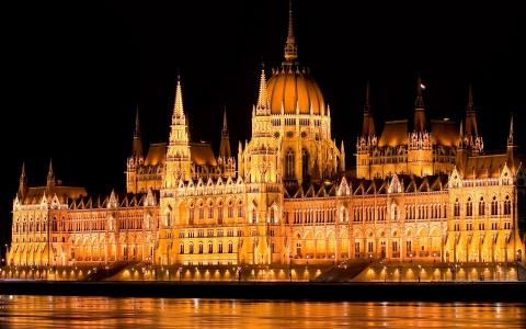 匈牙利，布达佩斯，议会，夜，灯光，水，多瑙河壁纸