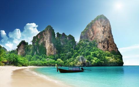 泰国，海，海洋，船，岩壁纸