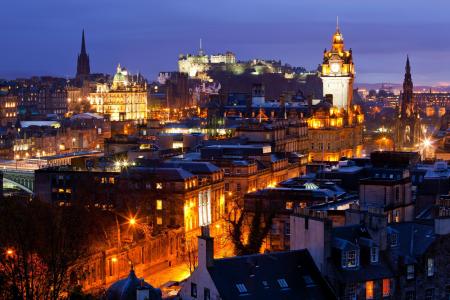 爱丁堡，苏格兰，英国，城市，建筑，光，城堡，Clocktowers壁纸