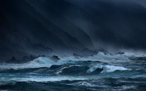 大海，海浪，暴风雨，岩石，黑暗的壁纸
