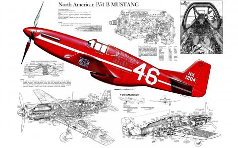 北美P-51野马，草图，飞机，驾驶舱壁纸