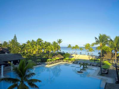 度假村，海，棕榈树，游泳池，毛里求斯壁纸
