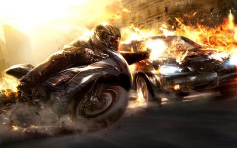 Wheelman Fire Sparks Sportbike高清壁纸
